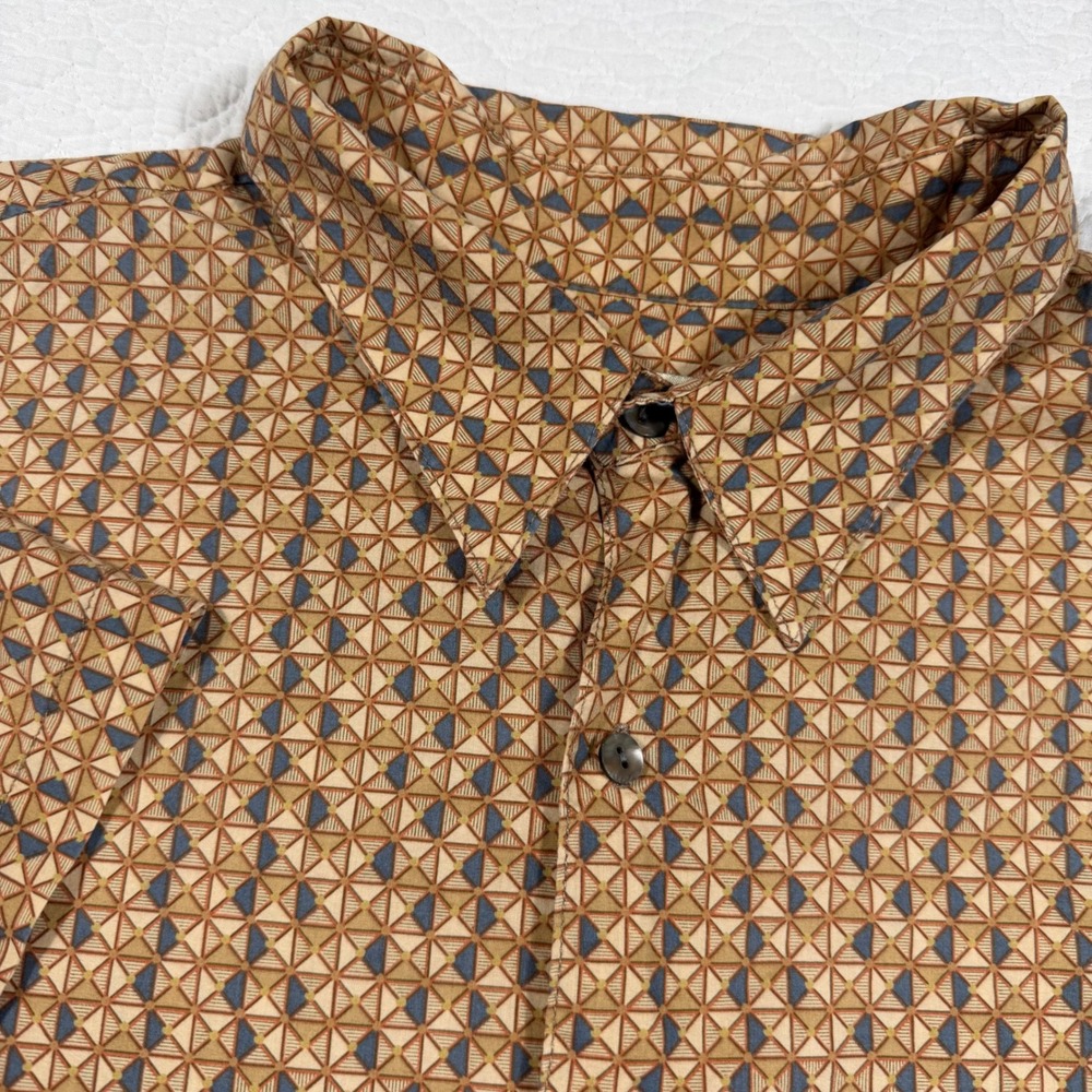 VTG Tori Richard Button Up Shirt Mens XL Brown Geometric‎ Cotton Lawn Hawaii USA